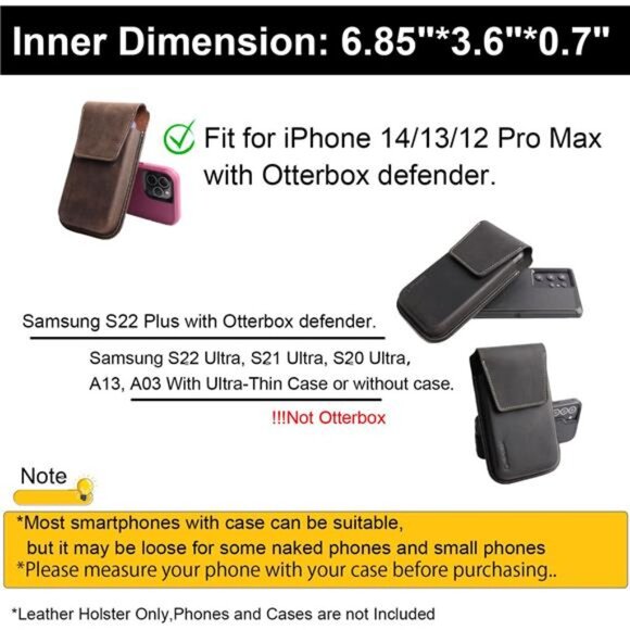 Leather Cell Phone Holster with BeltClip,Flip Case for iPhone 14 13ProMax,Holder - Picture 5 of 7